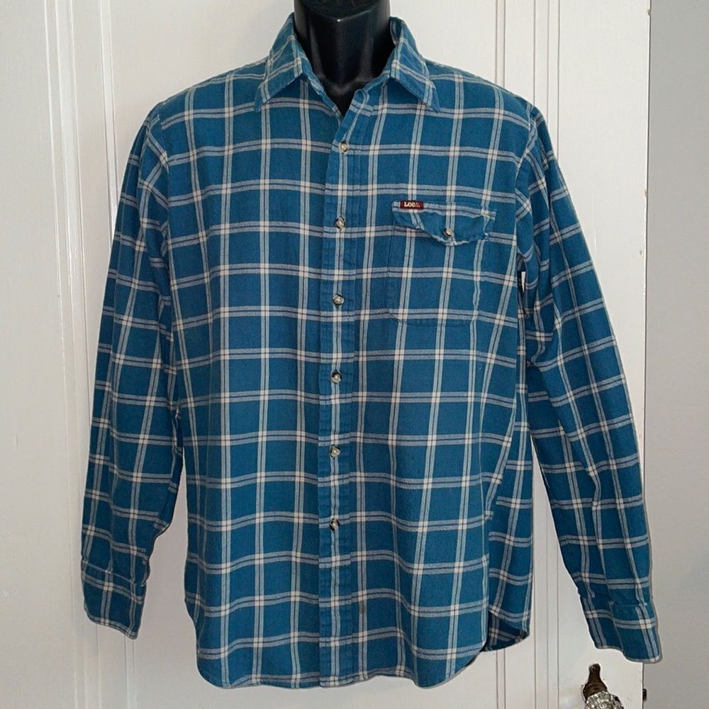 Vintage 80s/90s Lee blue & cream check cotton flannel shirt